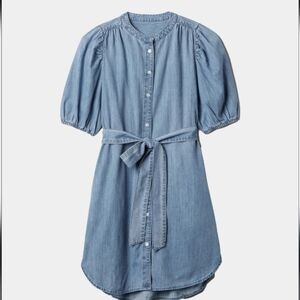 GAP Puff-Sleeve Denim Mini Dress Size XXS Light Wash Button down with Belt NWT